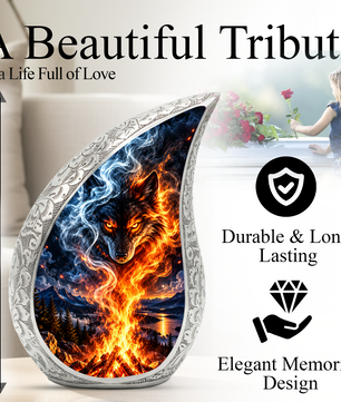 Wolf Cremation Urn for Ashes, Fire and Ice Wolf Adult Memorial Urn