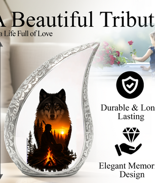 Wolf Memorial Adult Cremation Urn for Dad-Native Spirit Funeral Urn for Adult Ashes