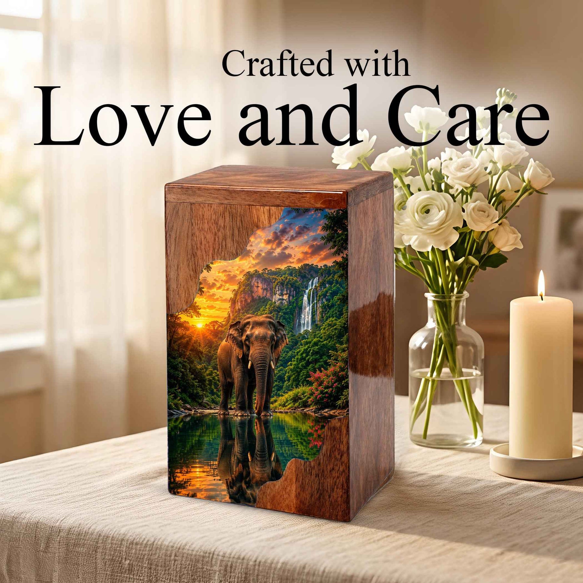 Elephant Wooden Cremation Urn for Dad | Personalized Wooden Urn for Human Ashes