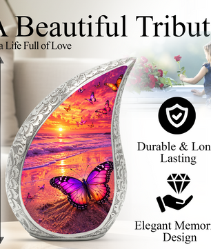 Butterfly Beach Urn for Human Ashes | Ocean Theme Adult Cremation Urn