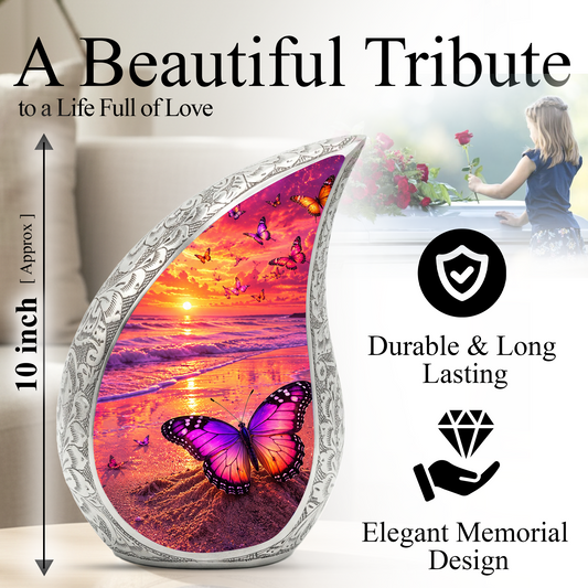 Butterfly Beach Urn for Human Ashes | Ocean Theme Adult Cremation Urn