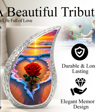 Red Rose Ocean Sunset Urn for Ashes | Beach Urn for Human Ashes, Ocean Wave Cremation Urn