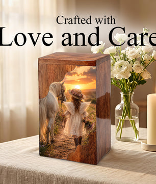 Angel Horse Wooden Cremation Urn – Memorial Urn for Human Ashes