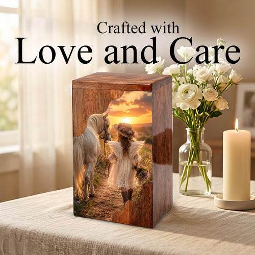 Angel Horse Wooden Cremation Urn – Memorial Urn for Human Ashes