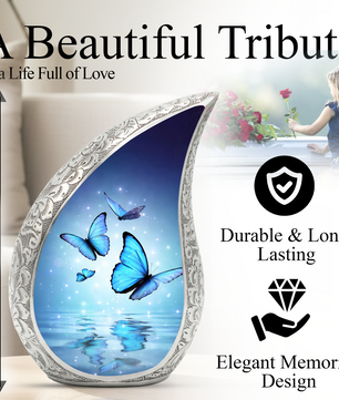 Blue Butterfly Urn for Human Ashes | Urn for Mom | Butterfly Cremation Urn