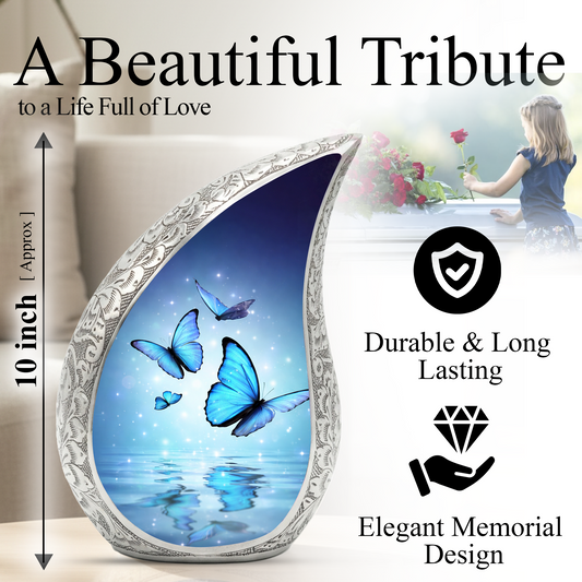 Blue Butterfly Urn for Human Ashes | Urn for Mom | Butterfly Cremation Urn