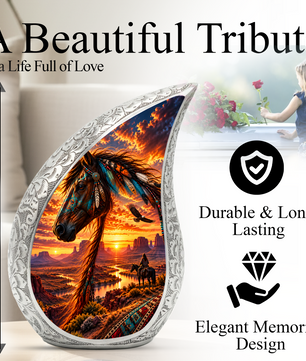 Native American Horse Cremation Urn for Ashes, Personalized Western Adult Urn, Horse Memorial Urn