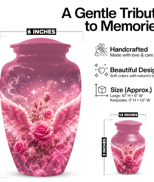 Pink Rose Cremation Urn for Ashes -  Personalized Angel Wings Memorial for Mother