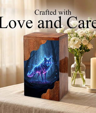 Wooden Cremation Urn – Spirit Wolf Memorial Urn | Custom Wooden Memorial Urn for Dad