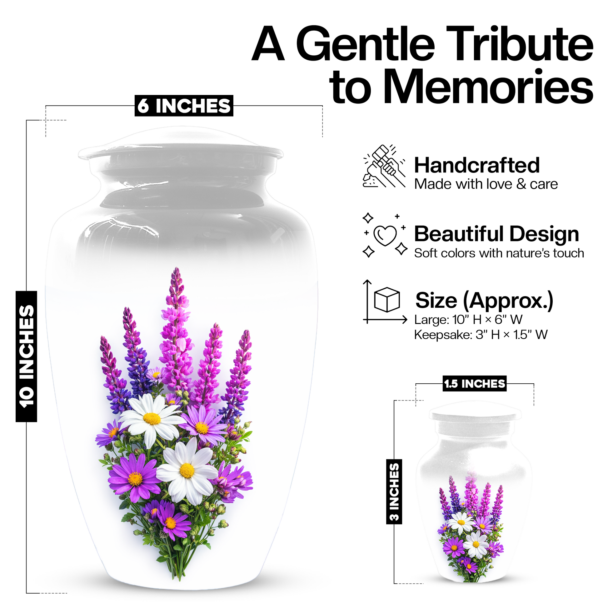 Wildflower Urn for Ashes, Custom Floral Cremation Urn for Mom