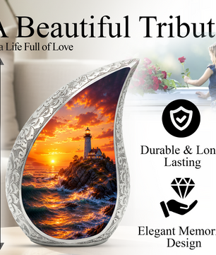 Ocean Sunset Lighthouse Cremation Urn for Human Ashes – Adult Memorial Urn for Dad, Father, Men & Loved Ones