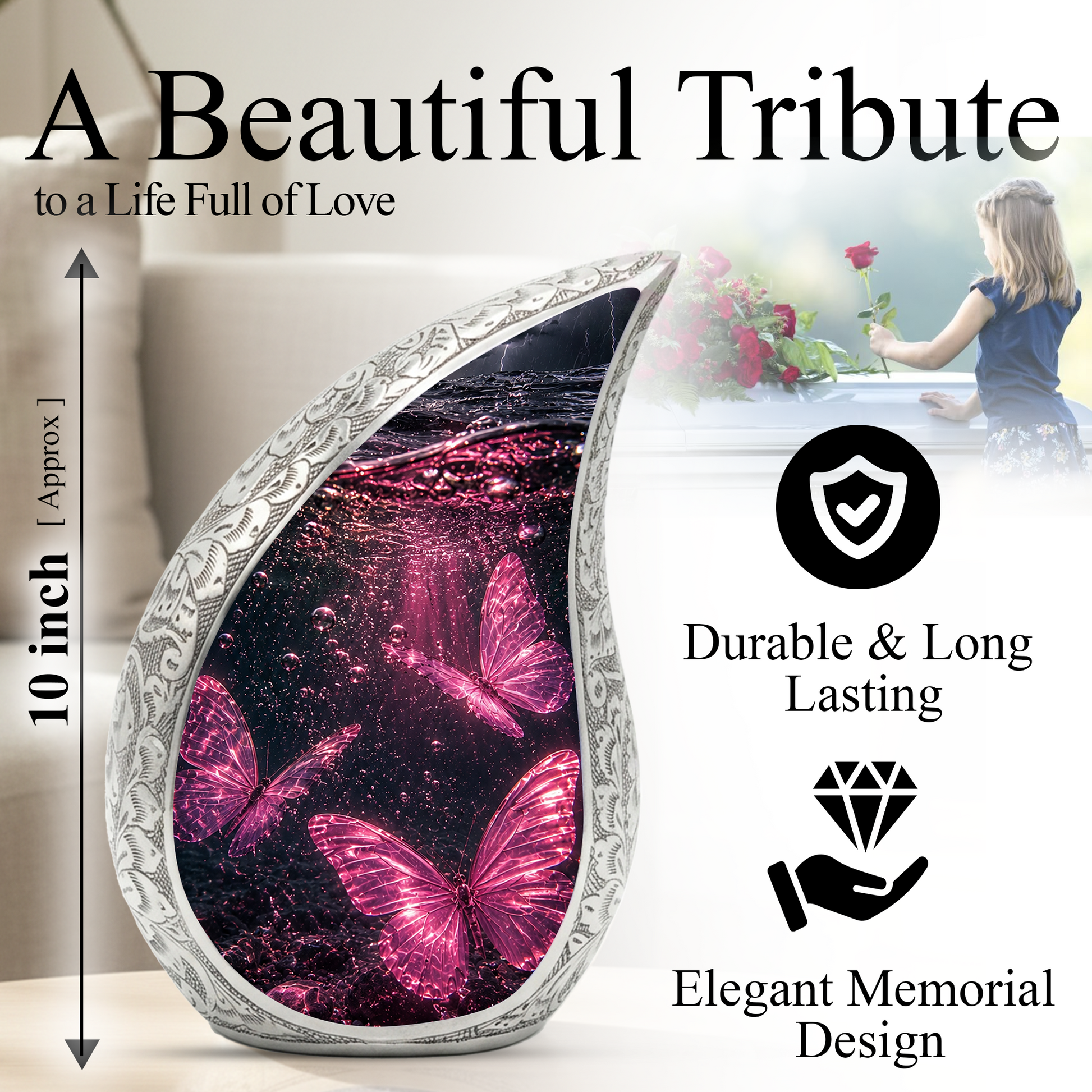 Pink Butterfly Urn for Ashes | Butterfly Urns for Human Ashes, Butterfly Urn for Cremains,