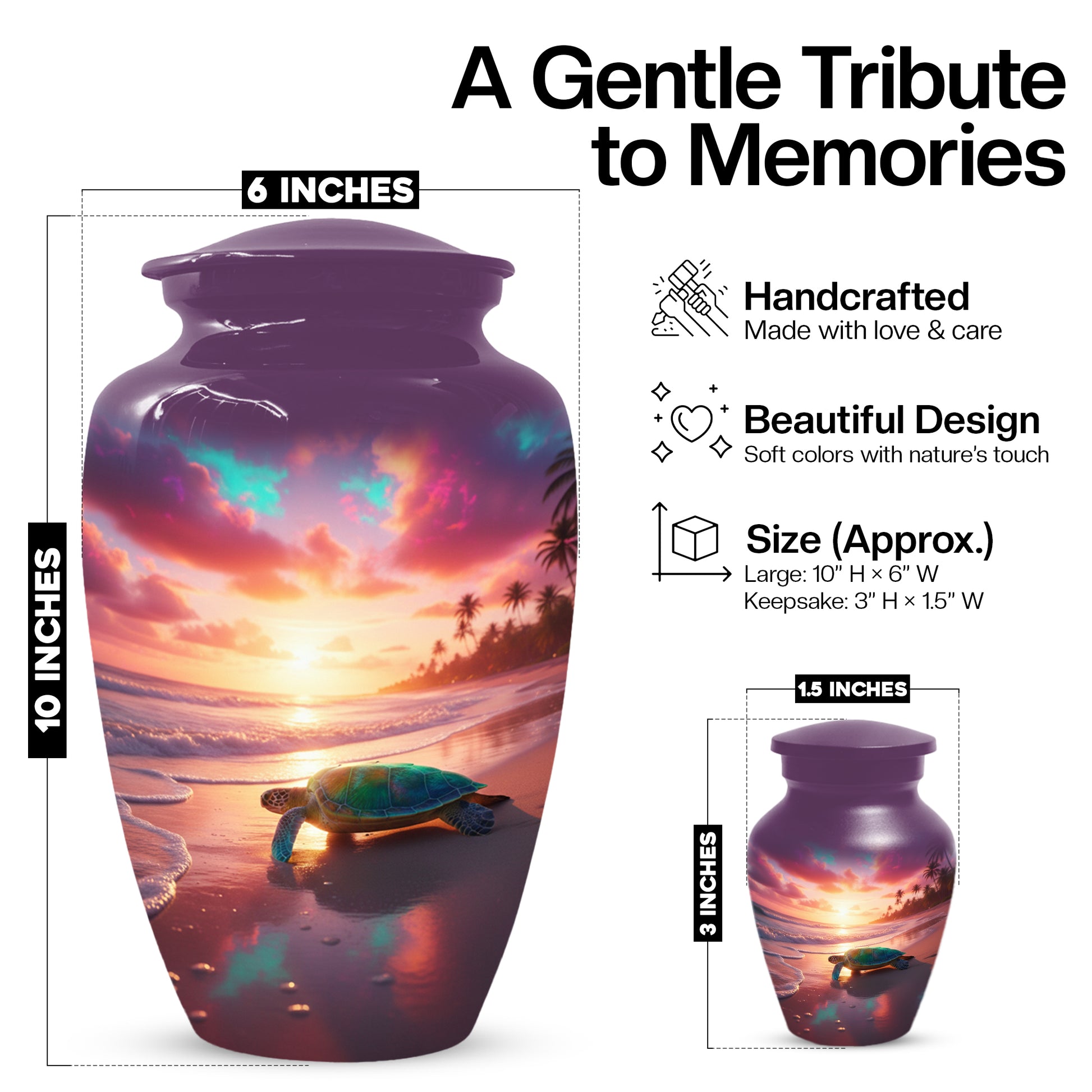 Sea Turtle Urn for Human Ashes | Beach Themed Adult Cremation Urn, Ocean Memorial Urn