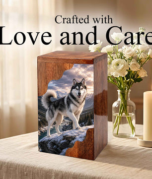 Husky Wooden Cremation Urn – Mountain Memorial Urn