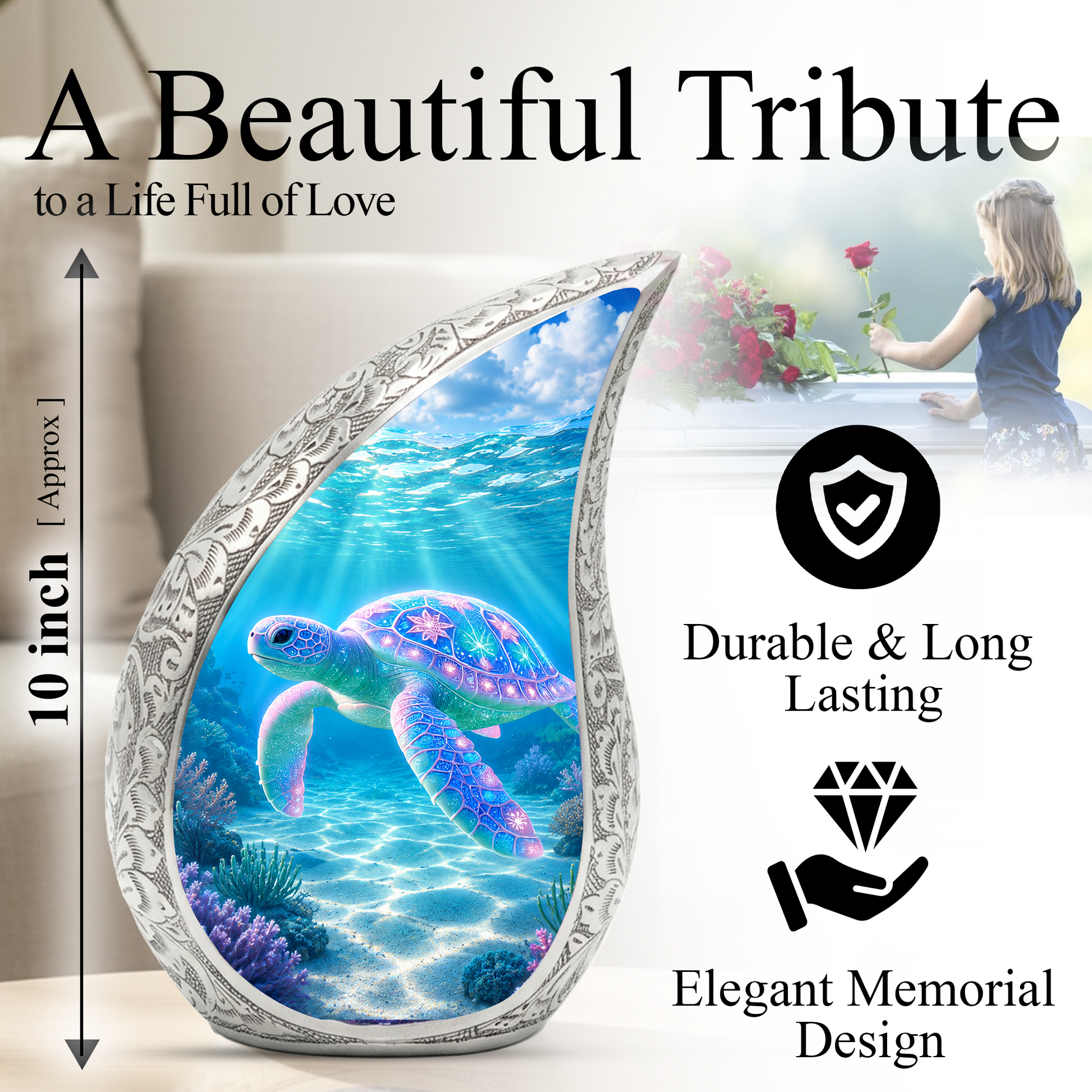 Sea Turtle Urn for Human Ashes – Ocean Theme Adult Cremation Urn