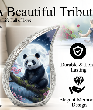 Moonlit Panda Personalized Cremation Urn – Teardrop Style Aluminum Memorial Urn, 10 Inch