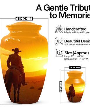 Cowboy Sunset Urn for Adult Ashes | Western Cowboy Cremation Urn for Dad