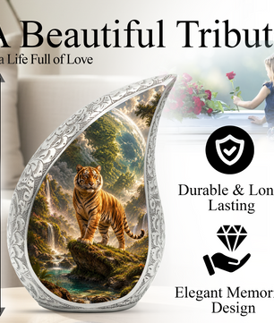 Tiger Urn for Human Ashes | Powerful Tiger Adult Cremation Urn | Wildlife Memorial Urn for Adult Ashes