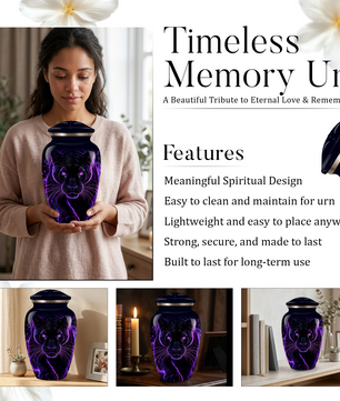 Black Panther Cremation Urn for Ashes | Personalized Panther Memorial Urn | Purple Panther Adult Urn