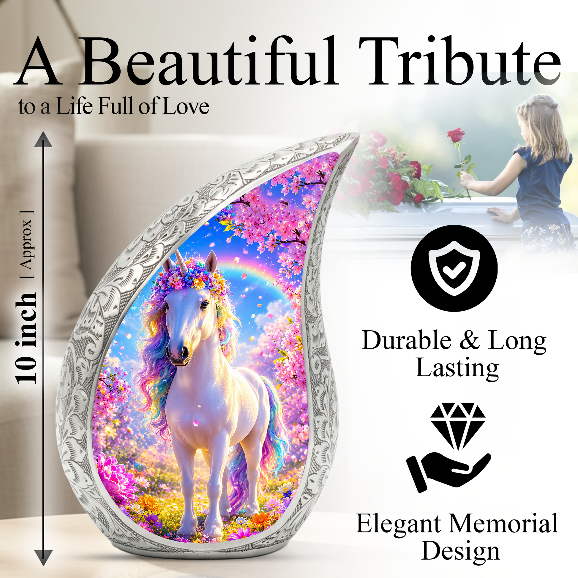 Ocean Unicorn Urn for Mom, Fantasy Cremation Keepsake Urn for Women