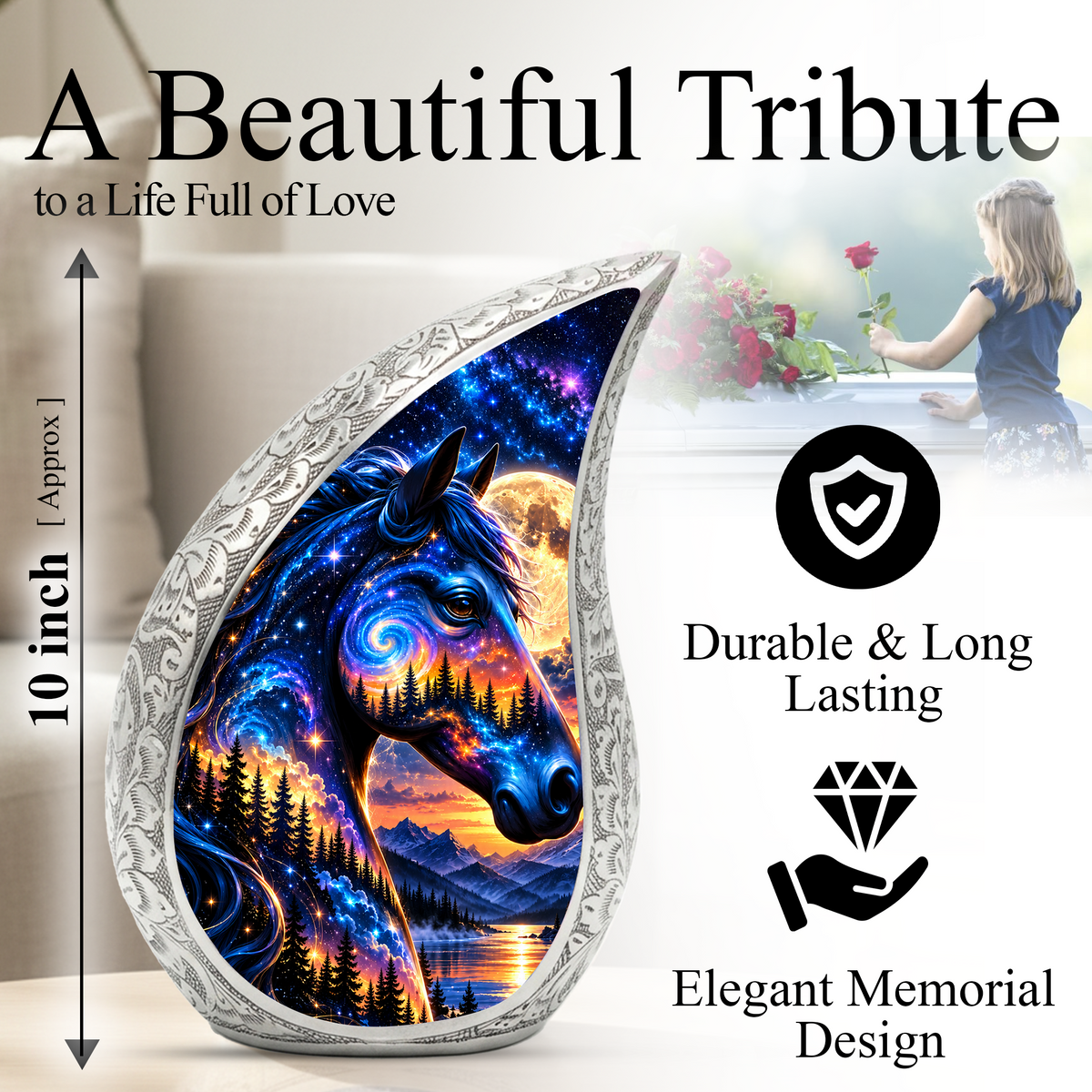 Adult Cremation Urn for Ashes, Horse Memorial Urn, Horse Lover Urn, Personalized Adult Urn for Ashes