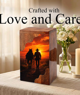 Cowboy Wooden Cremation Urn for Dad, Western Urn