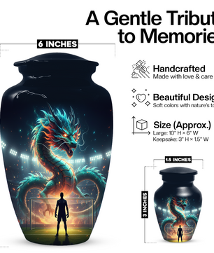 Dragon Soccer Urn for Human Ashes, Personalized Cremation Urn for Dad