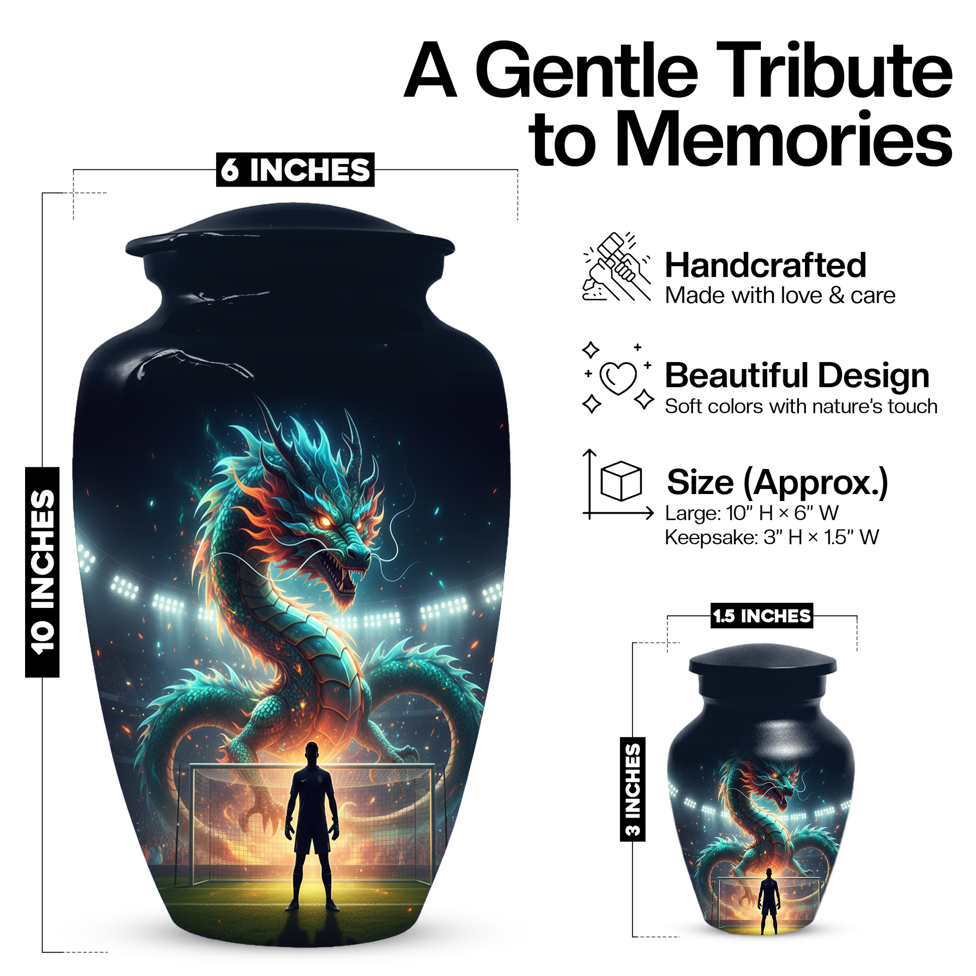 Dragon Soccer Urn for Human Ashes, Personalized Cremation Urn for Dad