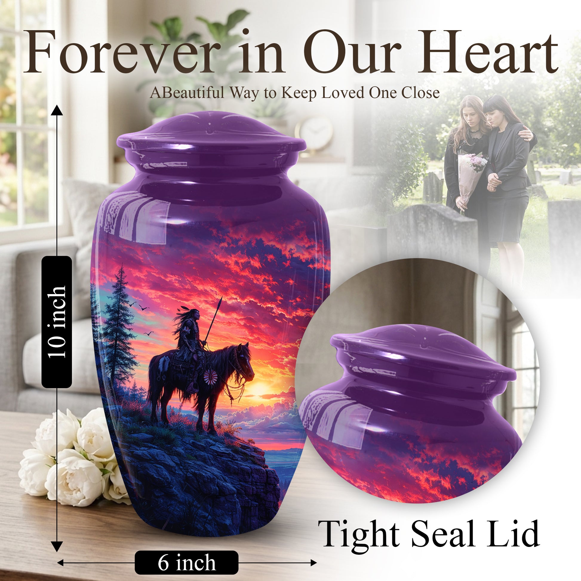 Native American Horse Urns for Dad, Adult Cremation Large  Urn For Ashes