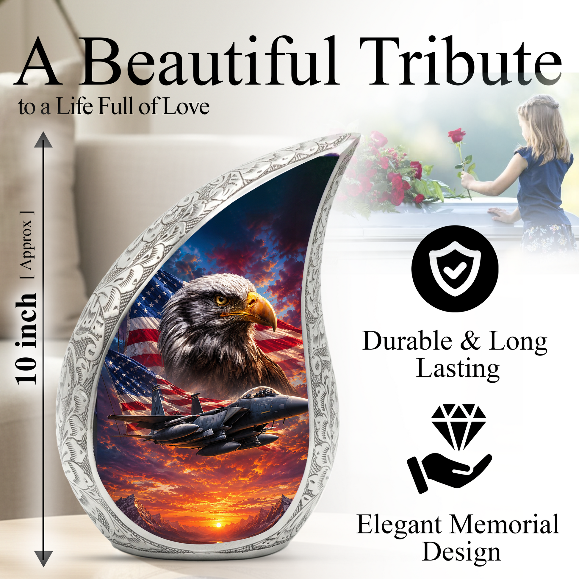 Eagle Urn for Human Ashes | Patriotic Eagle Adult Cremation Urn | Eagle Memorial Urn for Men, Women & Adults