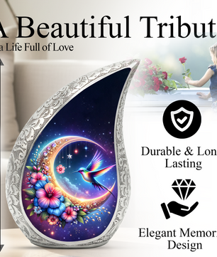 Beautiful Flower Moon with Hummingbird Cremation Urn for Mom & Loved Ones