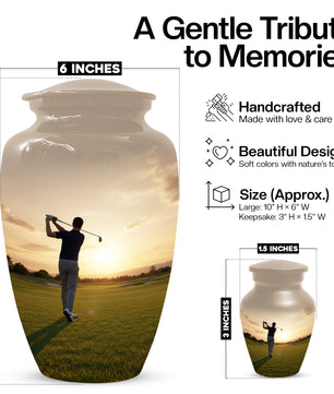 Golf Sunset Adult Urn for Human Ashes | Personalized Golf Cremation Ursn for Men & Dad