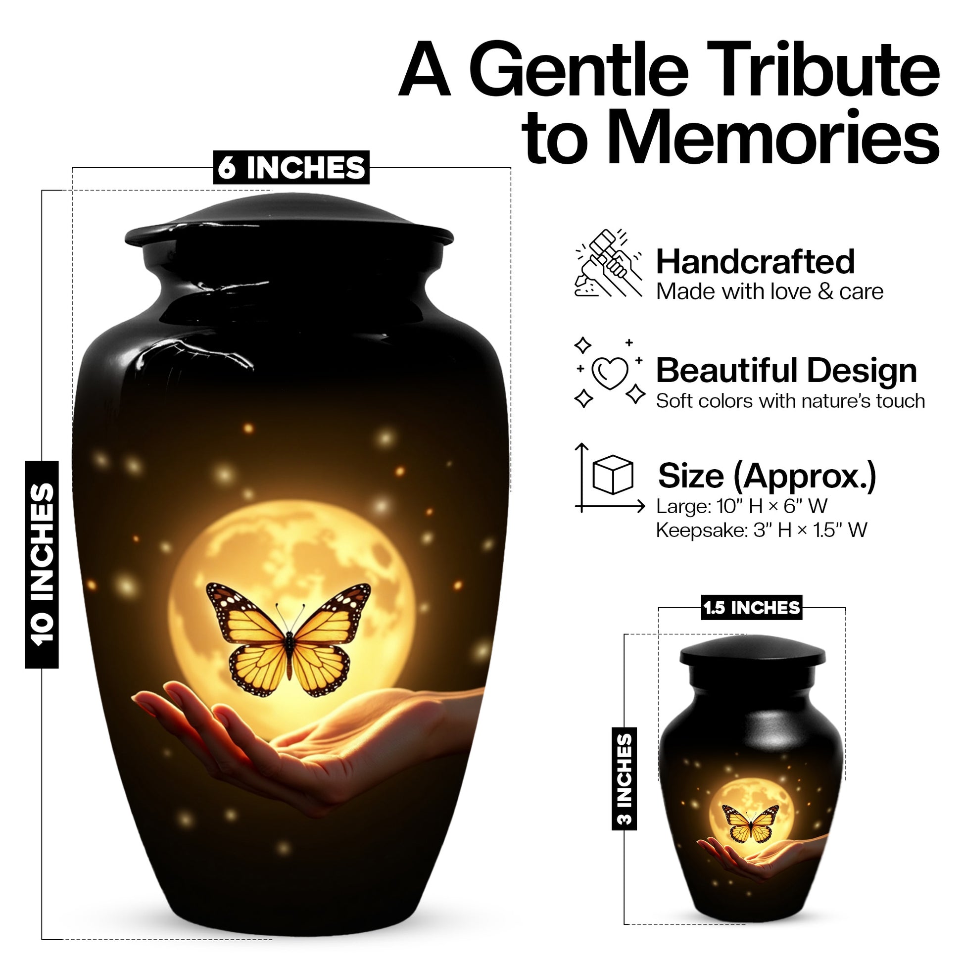 Beautiful Moon Butterfly Urn for Human Ashes | Moonlight Butterfly Cremation Urn