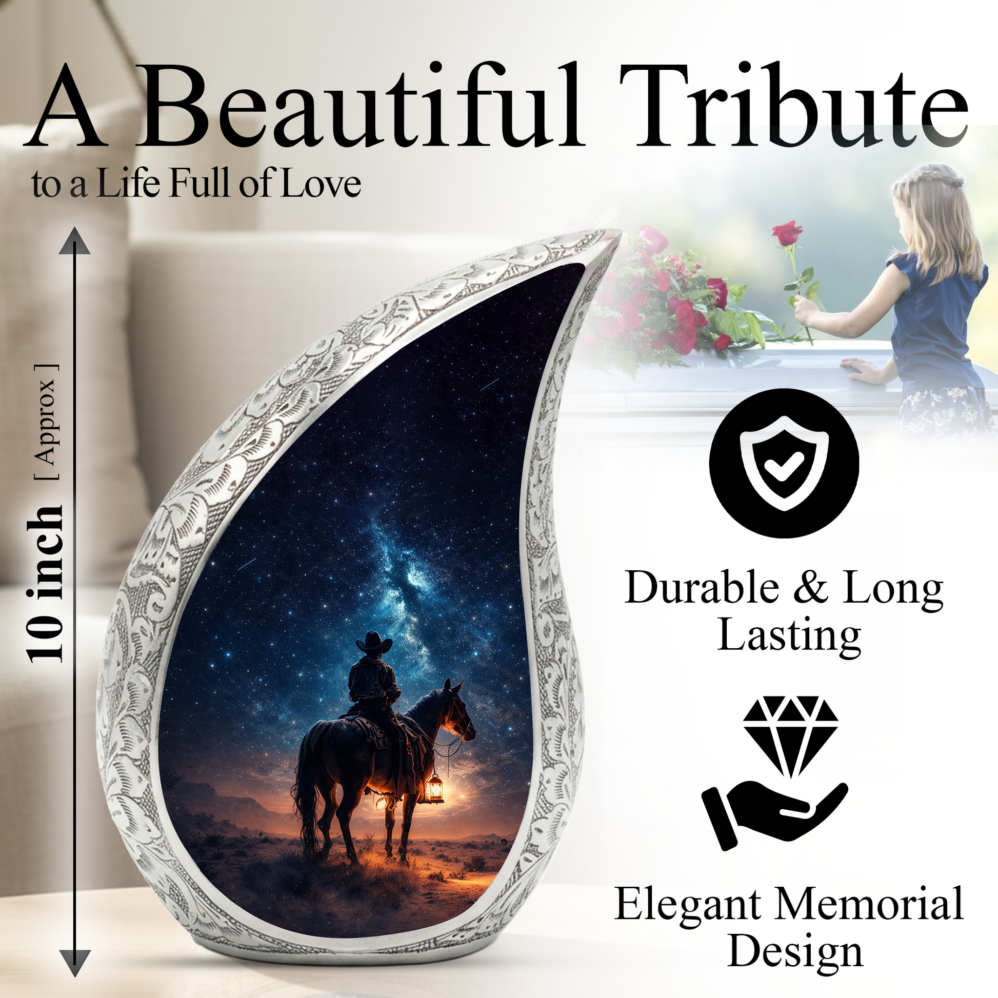 Cowboy with Stars Night Sky Cremation Urn for Adult Ashes