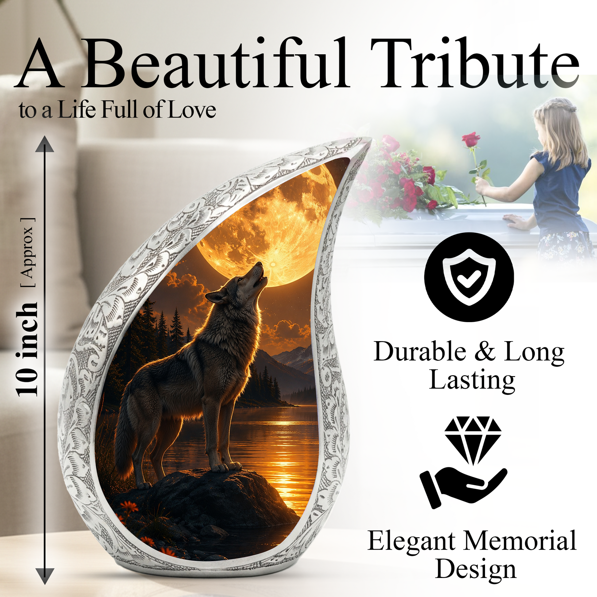Wolf Adult Urn for Human Ashes – Moonlight Adult Cremation Urn