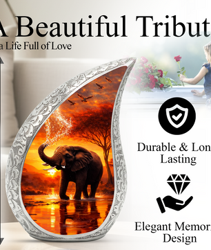 Elephant Sunset Adult Urn for Human Ashes – Premium Elephant Cremation Urn