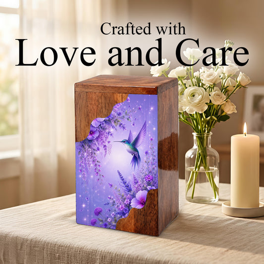 Hummingbird Cremation Urn for Mom | Wooden Urn for Human Ashes
