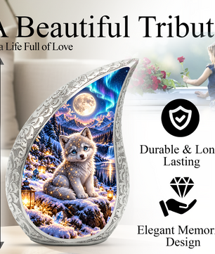 Wolf Urn for Ashes, Husky Puppy Aluminum Cremation Urn