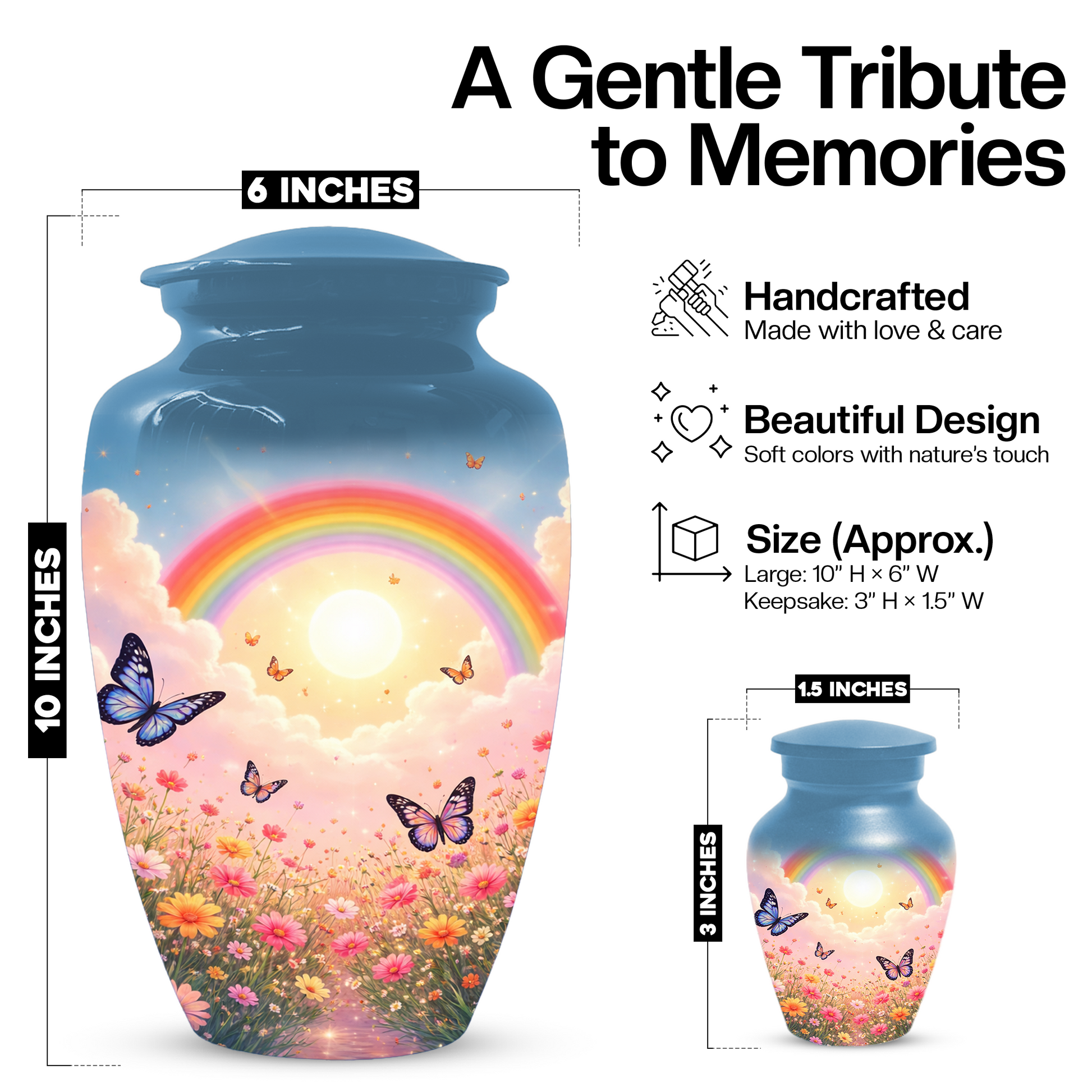 Rainbow Butterfly Urn for Ashes, Custom Memorial Cremation Urn