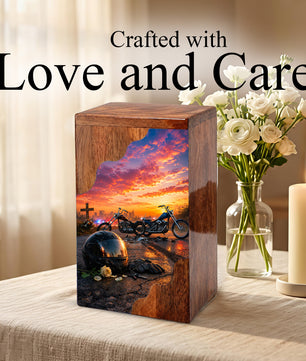 Motorcycle Memorial Wooden Cremation Urn – Wooden Urn for Human Ashes