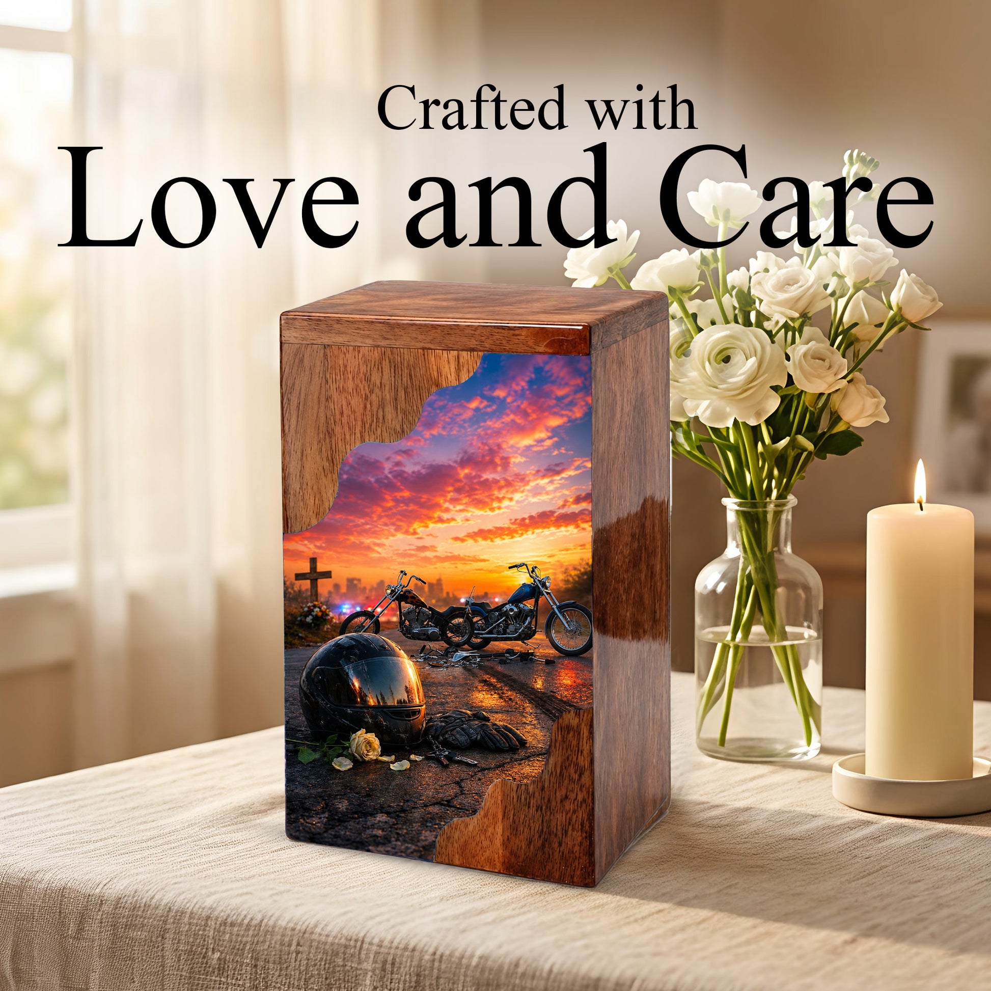 Motorcycle Memorial Wooden Cremation Urn – Wooden Urn for Human Ashes
