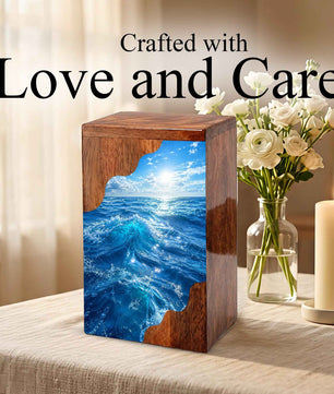Ocean Wave Wooden Cremation Urn – Wooden Urn for Human Ashes