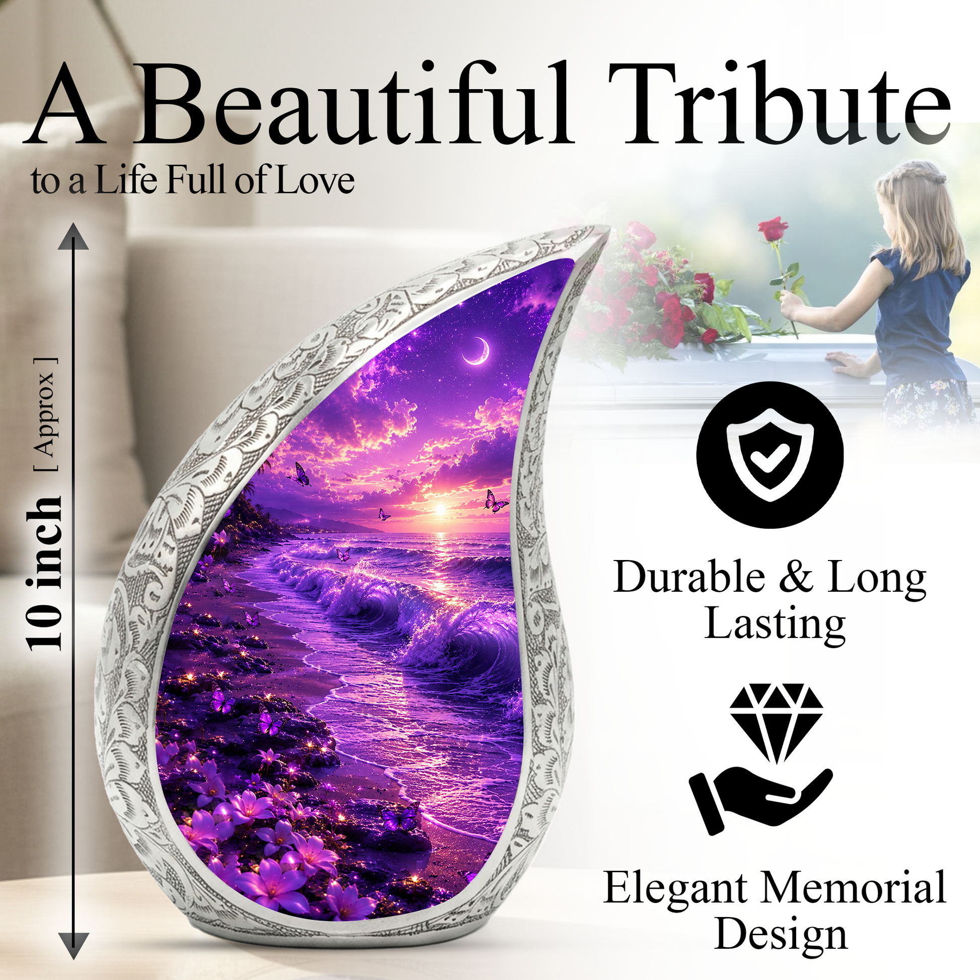 Purple Ocean Beach Cremation Urn for Adult Ashes