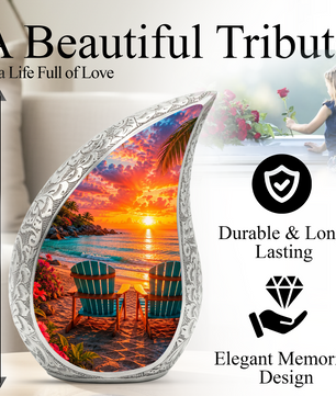 Beach Sunset Adult Cremation Urn for Mom, Dad, Women & Men, Tropical Memorial Urn for Ashes