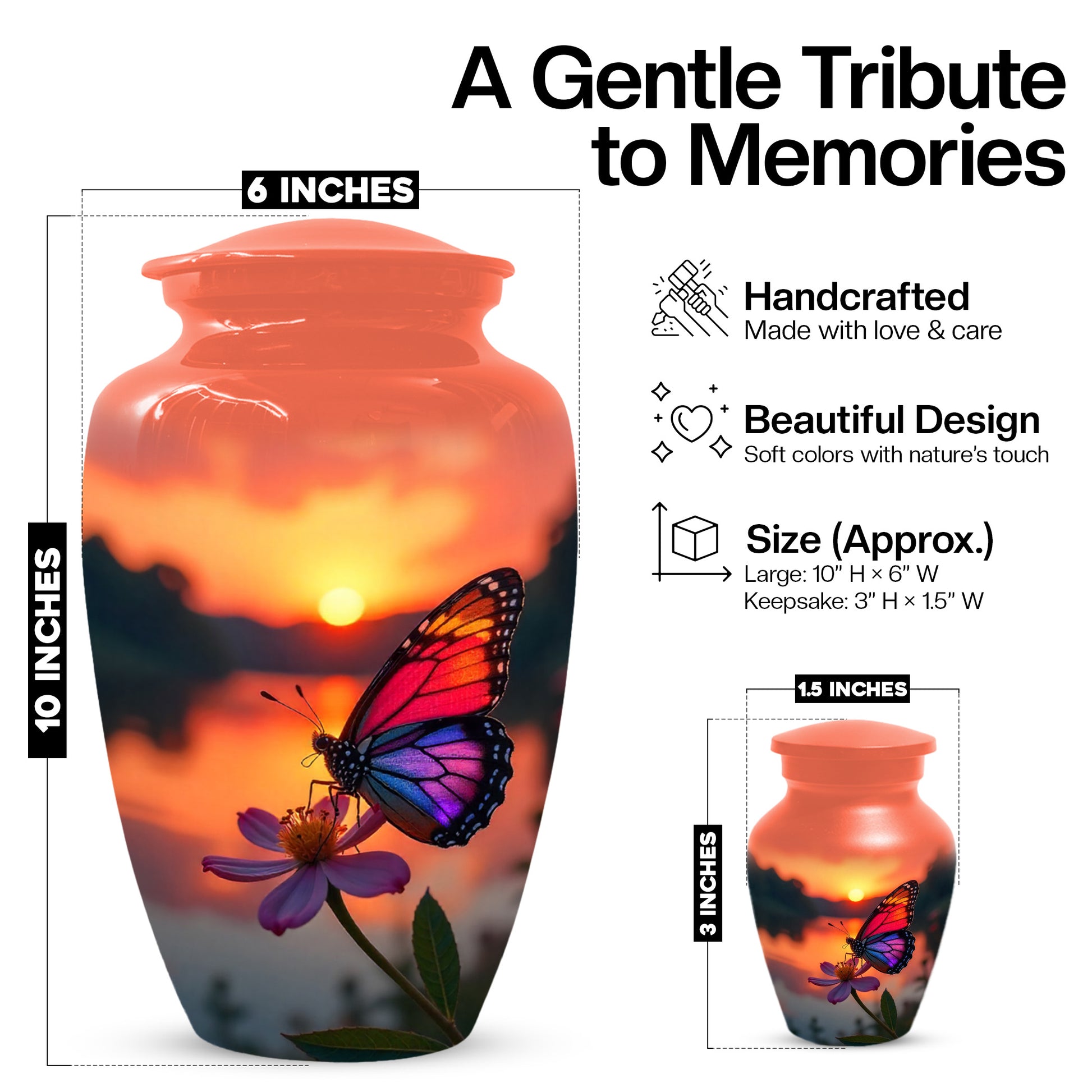 Butterfly Sunset Urn for Human Ashes | Butterfly Sunset Cremation Urn