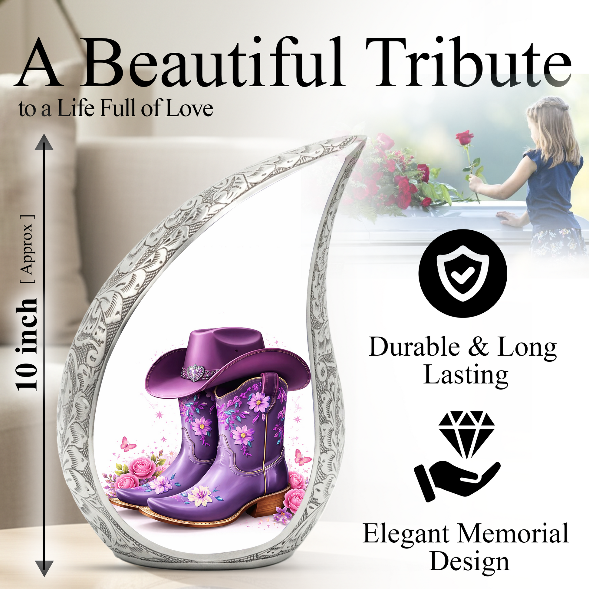 Cowgirl Boot with Hat Cremation Urn for Mom - Personalized Western Urns For Female