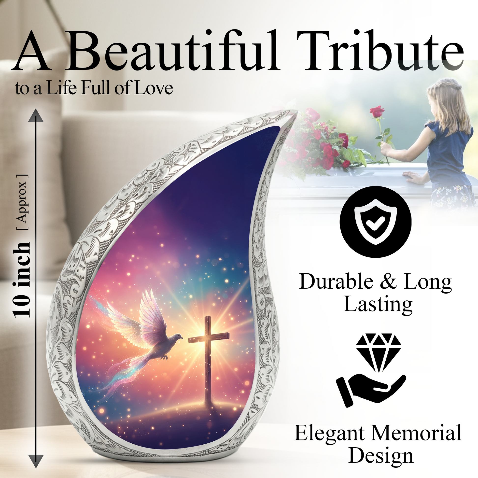 Christian Memorial Urn | Religious Urn for Ashes | Sunset Cross Urn