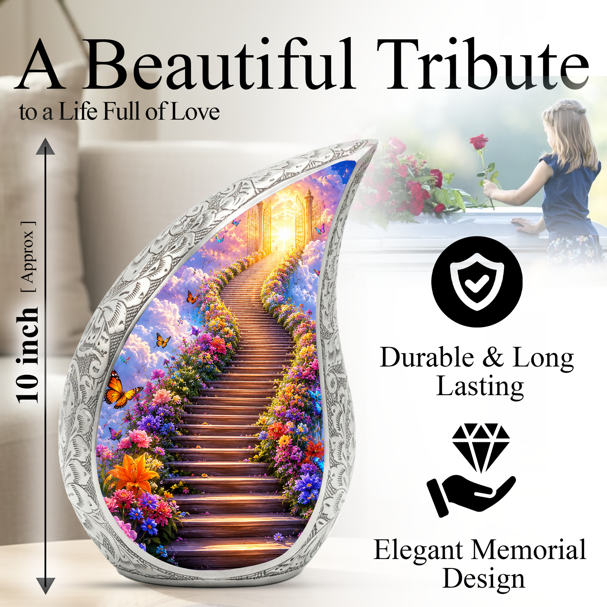 Heaven Gate Butterfly Urn for Ashes - Personalized Adult Cremation Urn with Butterflies | Memorial Funeral Urn for Adult Ashes