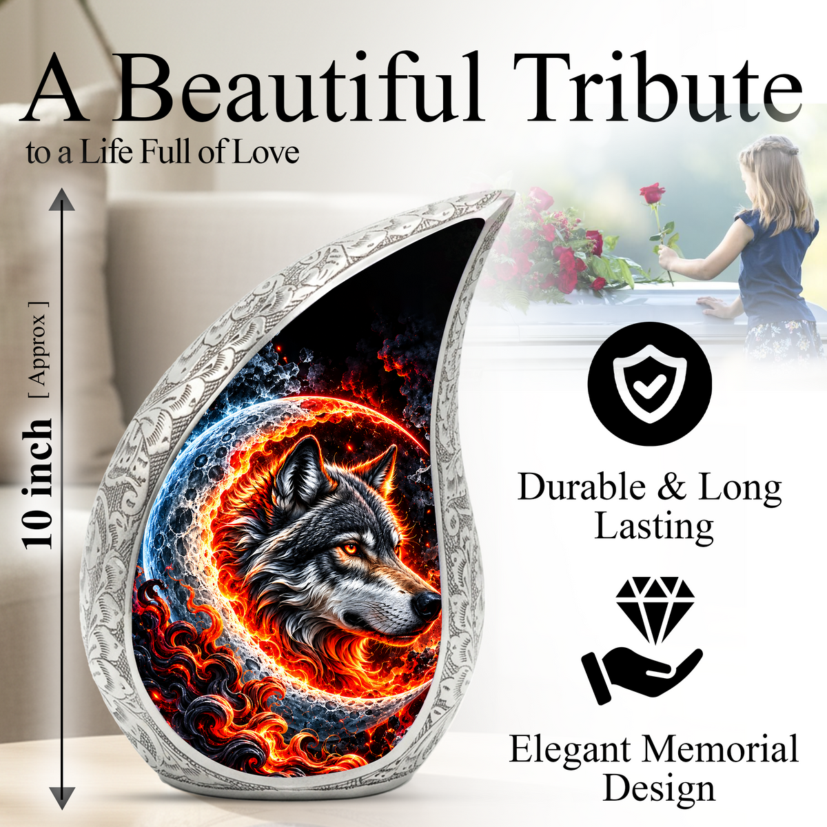 Wolf Cremation Urn for Ashes, Wolf Memorial Urn, Howling Wolf Adult Urn, Wildlife Cremation Urn