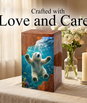 Polar Bear Wooden Cremation Urn – Ocean Memorial Urn for Human Ashes